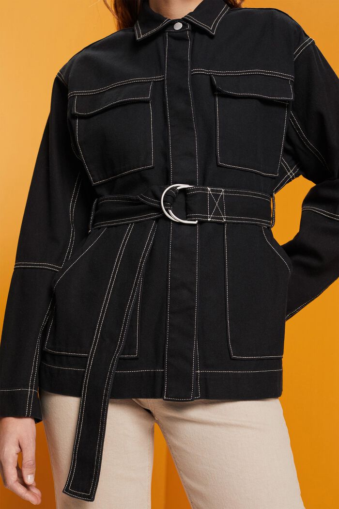 Belted twill jacket, BLACK, detail image number 2