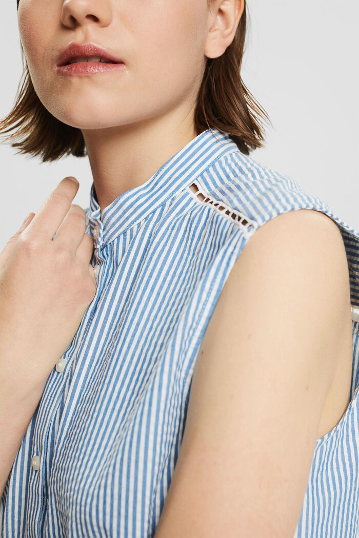 Short sleeve blouse with vertical stripes, BLUE, detail image number 2