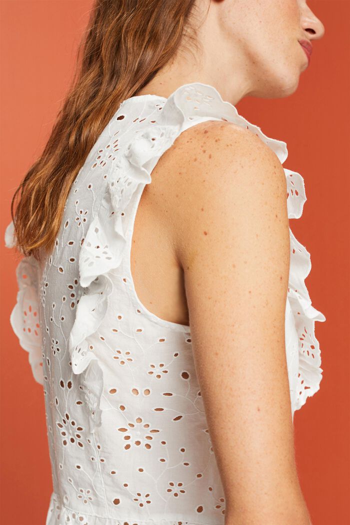 Sleeveless lace blouse, 100% cotton, OFF WHITE, detail image number 2