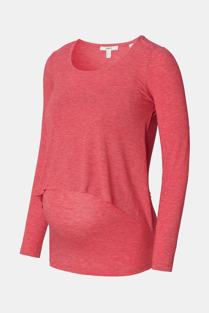 Made of recycled material: long sleeve top in a layered look, RED, overview
