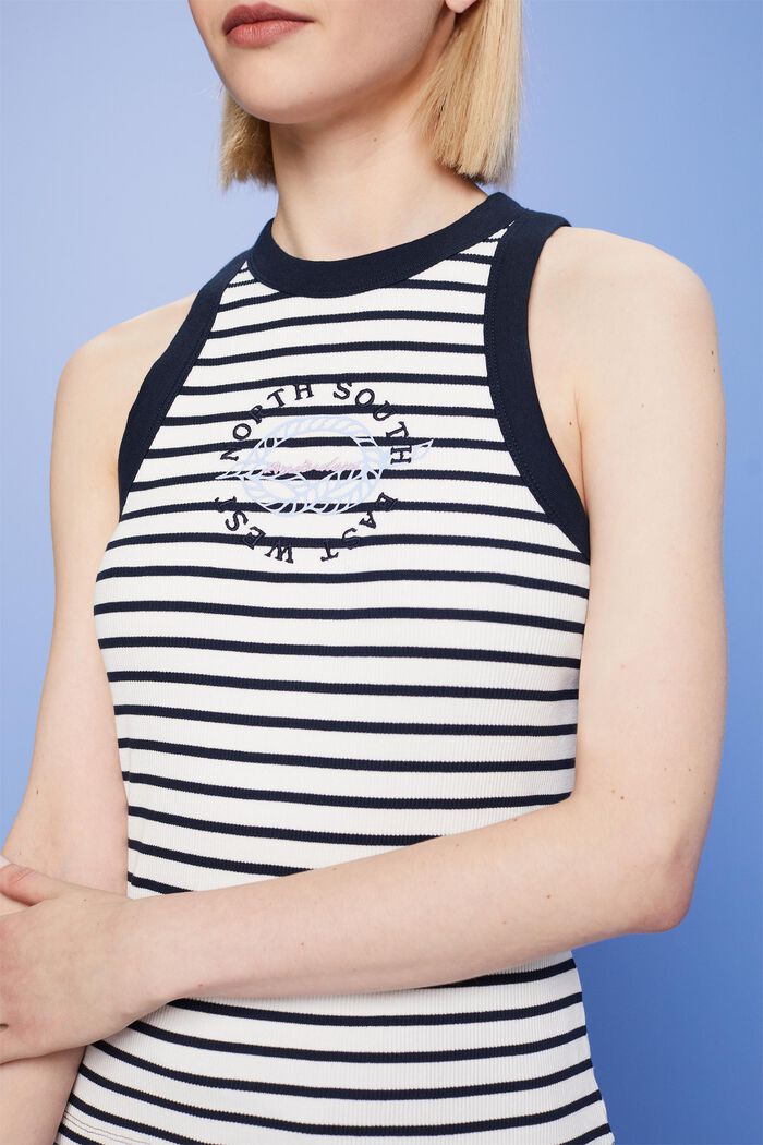 Embroidered ribbed tank top with print, NAVY, detail image number 2