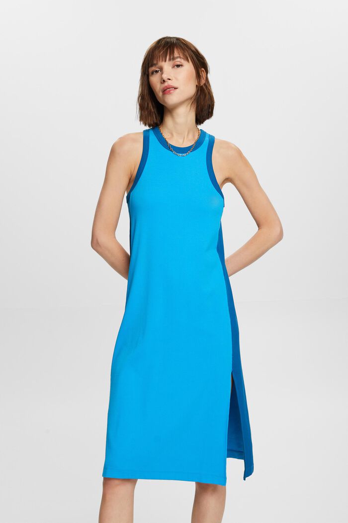 Ribbed jersey midi dress, stretch cotton, BLUE, detail image number 0
