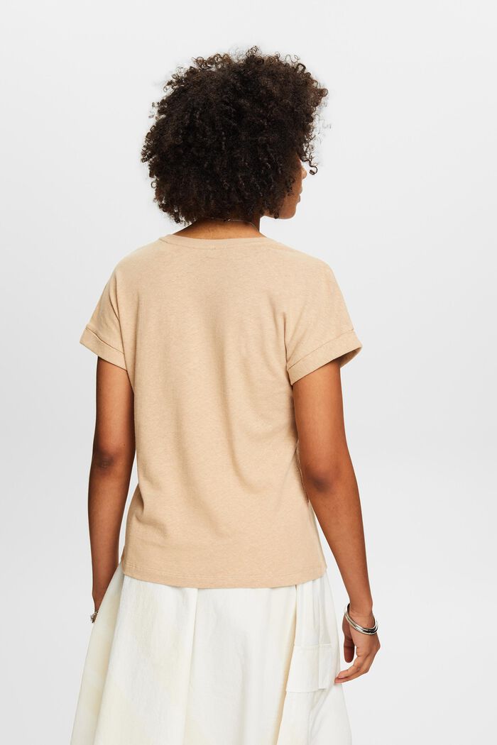 Cotton-Linen V-Neck T-Shirt, BEIGE, detail image number 3