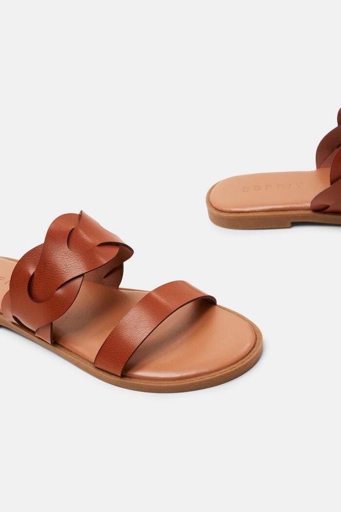 Braided Vegan Leather Slide Sandals, CARAMEL, detail image number 3