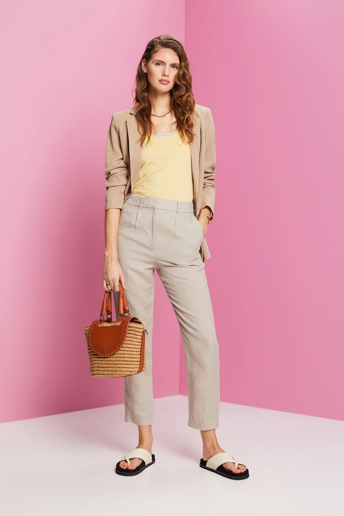 Cropped linen trousers, LIGHT TAUPE, detail image number 1