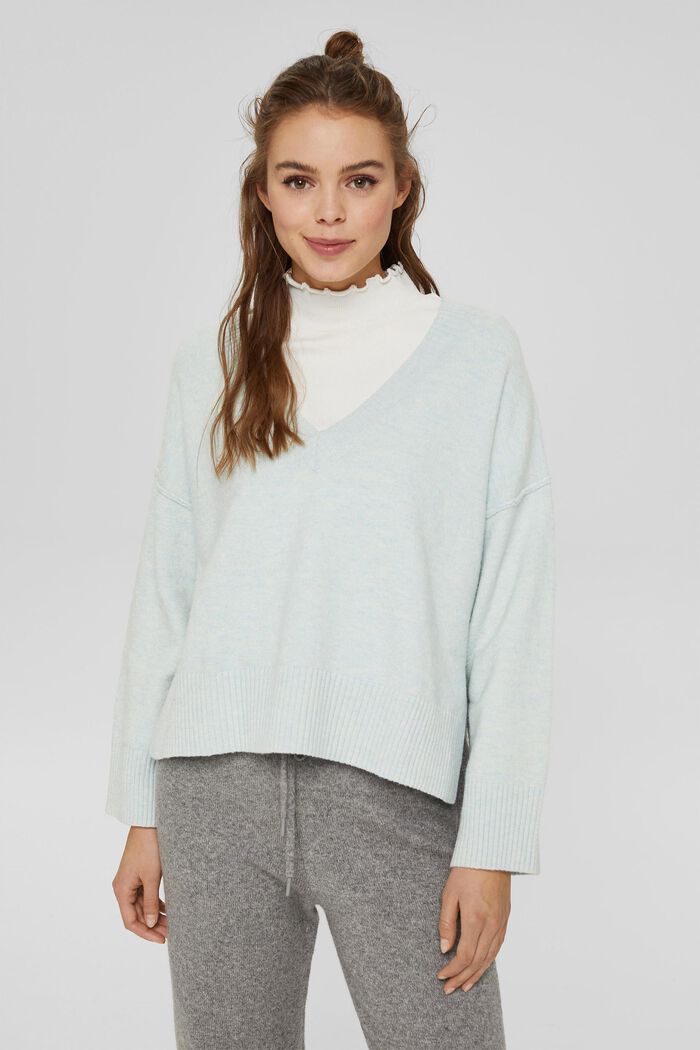 With wool: boxy jumper, PASTEL BLUE, overview