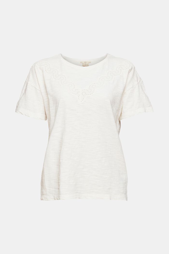 T-shirt with broderie anglaise, OFF WHITE, overview