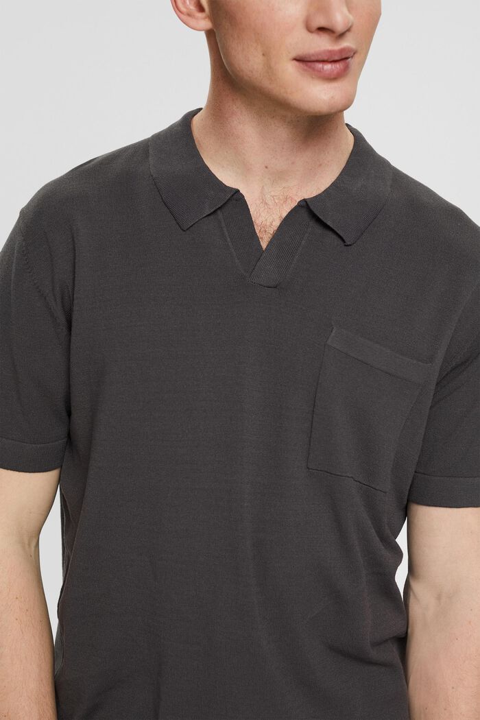 Fine knit polo shirt, LENZING™ ECOVERO™, ANTHRACITE, detail image number 0
