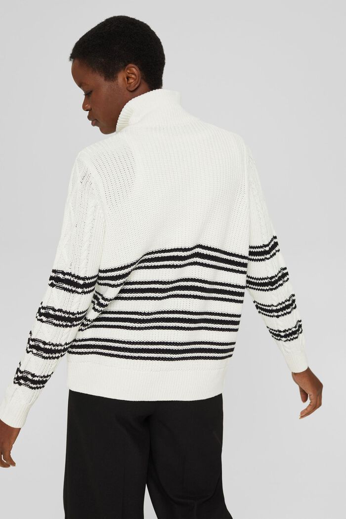 Knitted zip-neck top with a cable knit pattern, OFF WHITE, detail image number 3