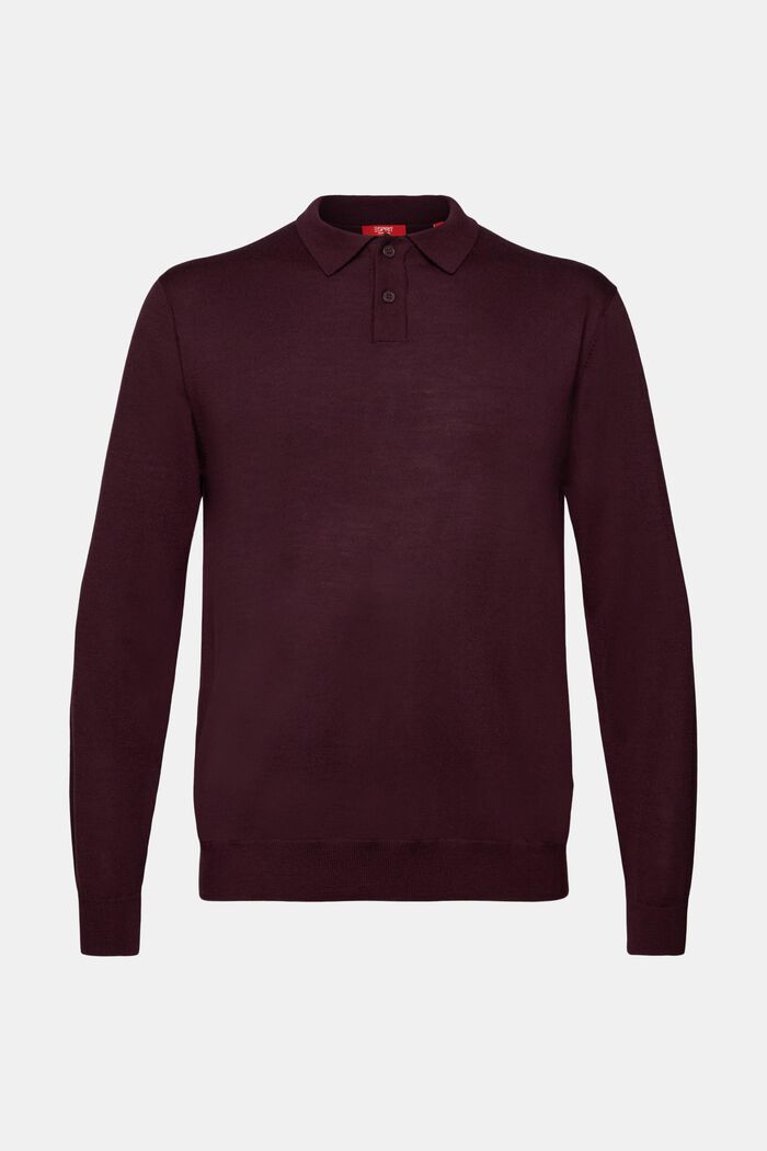 Wool Polo Sweater, AUBERGINE, detail image number 5