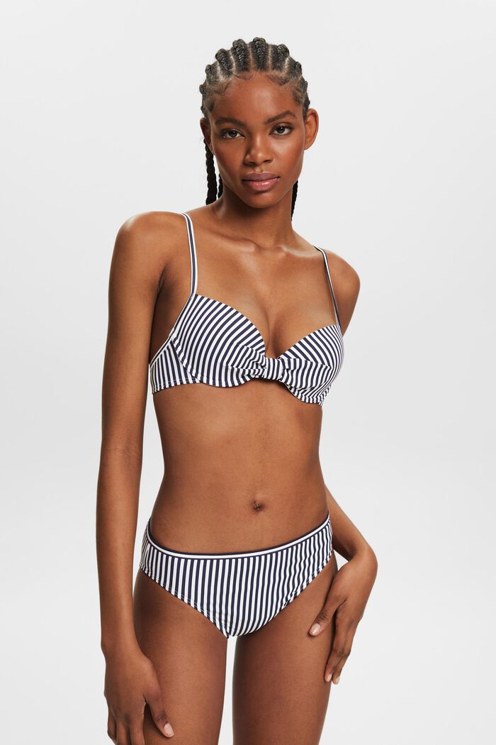 Striped Padded Underwired Bikini Top, NAVY, detail image number 0