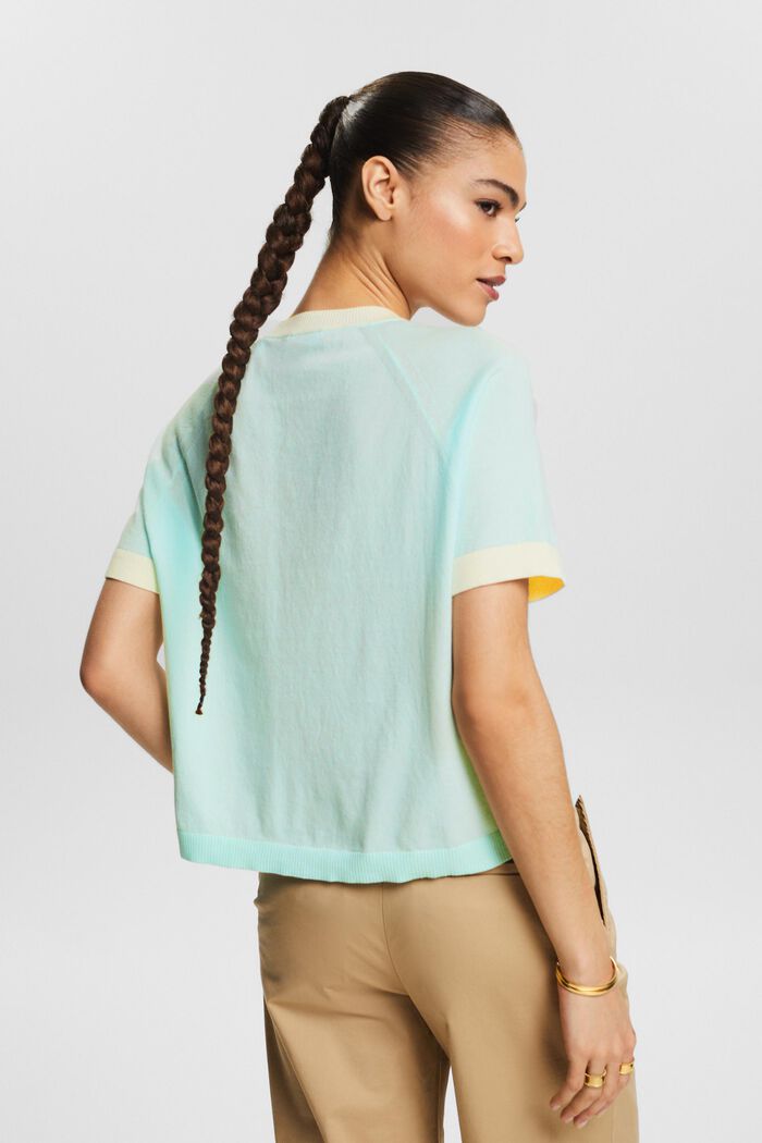 Two-Tone Short-Sleeve Sweater, LIGHT AQUA GREEN, detail image number 2
