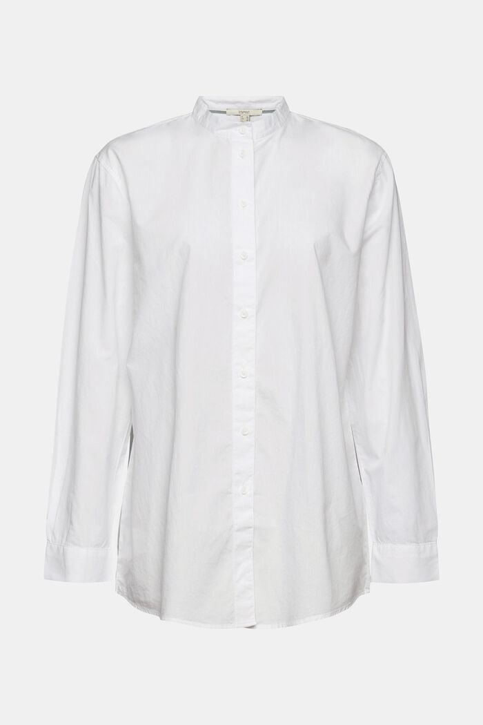 Shirt blouse with a band collar, organic cotton, WHITE, overview