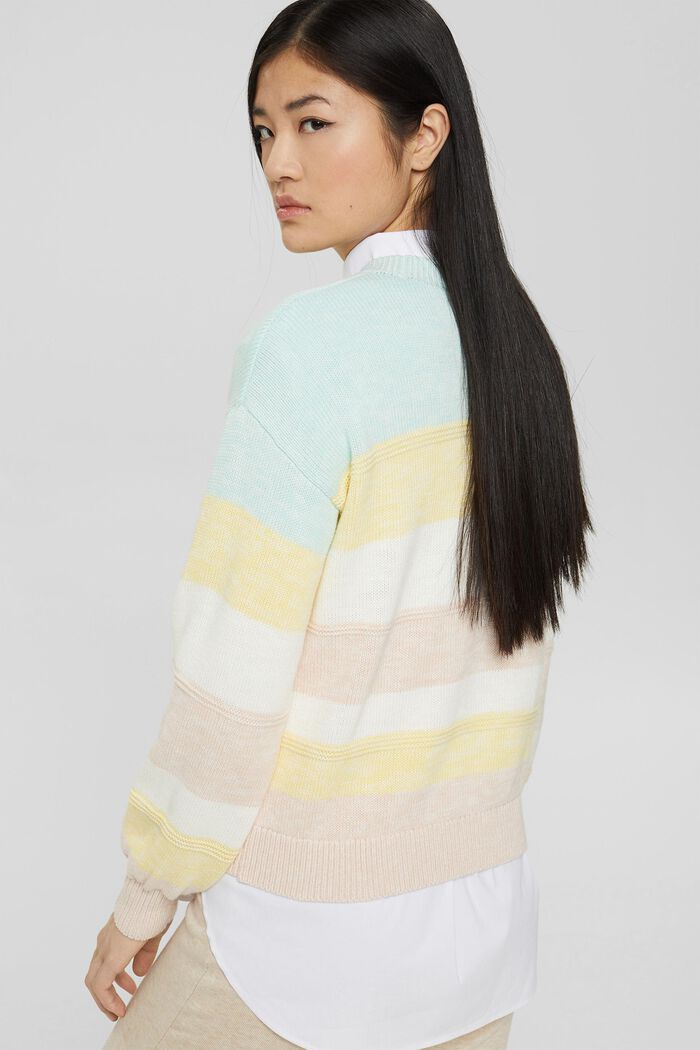 Striped knit jumper made of cotton, LIGHT TURQUOISE, detail image number 3
