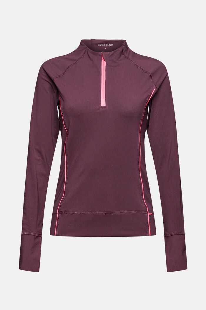 Made of recycled material: active sweatshirt with E-DRY, AUBERGINE, overview