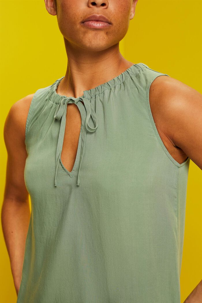 Sleeveless blouse with elastic collar, PALE KHAKI, detail image number 2