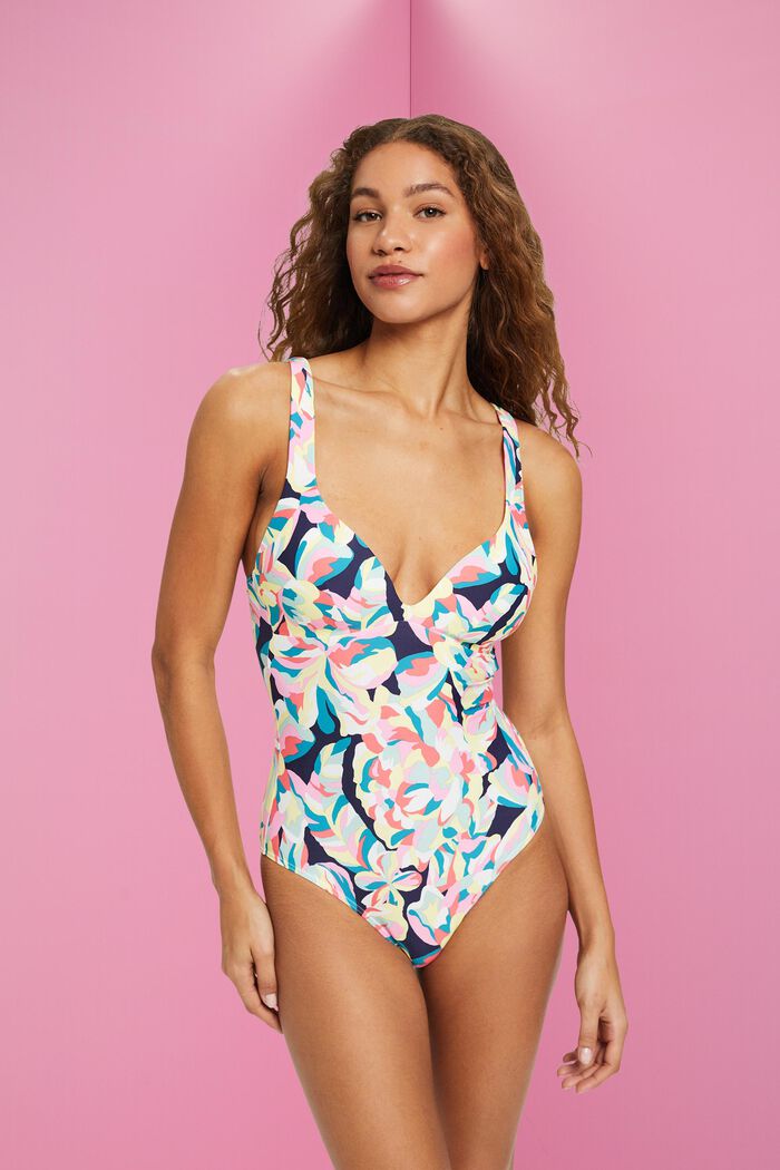 Carilo beach padded swimsuit with floral print, NAVY, detail image number 1