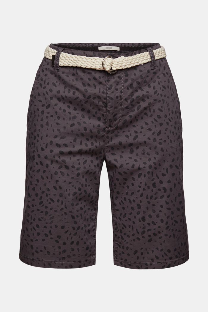 Patterned shorts with a belt, BLACK, overview