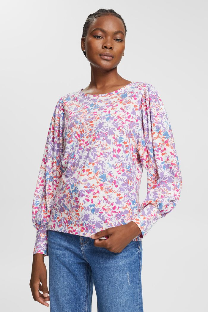 Printed long sleeve top, cotton blend