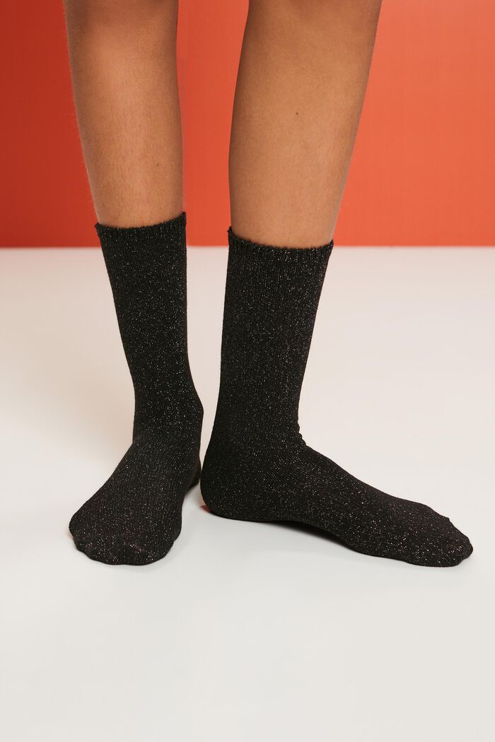 Wool Blend Glitter Boot Socks, BL./SILVER, detail image number 2