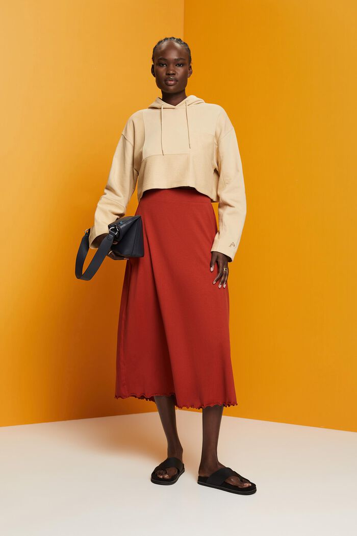 Jersey midi skirt, sustainable cotton, TERRACOTTA, detail image number 1