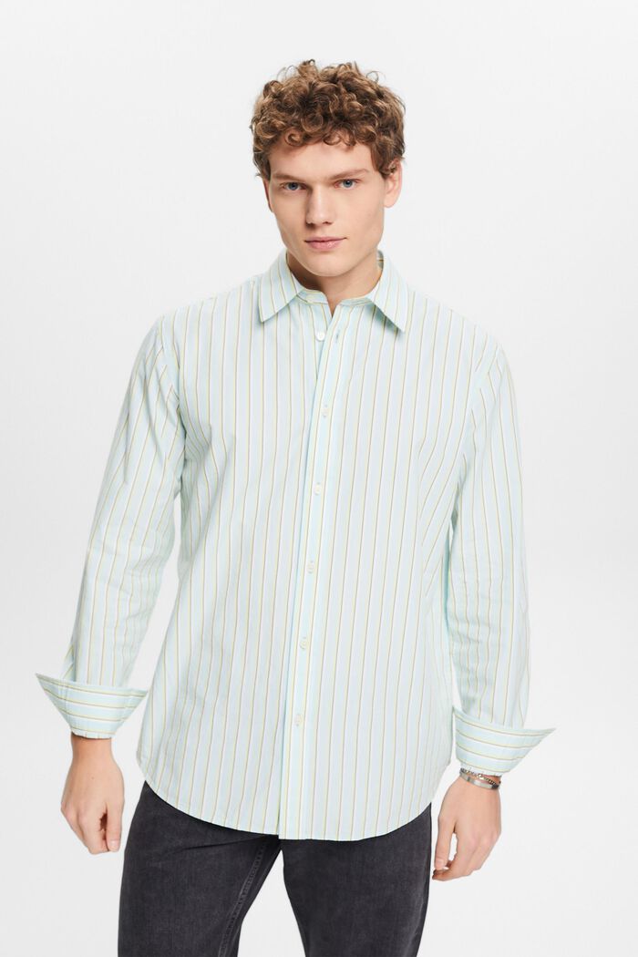 Striped Button-Down Cotton Shirt, LIGHT AQUA GREEN, detail image number 0