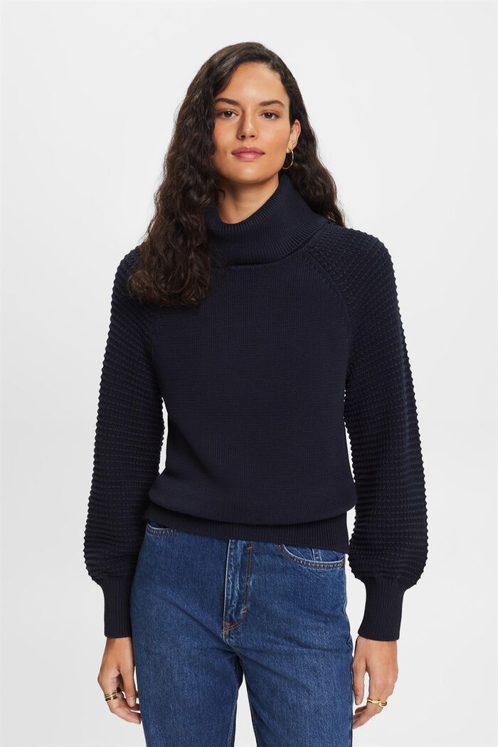 Cotton Turtleneck Sweater, NAVY, detail image number 2
