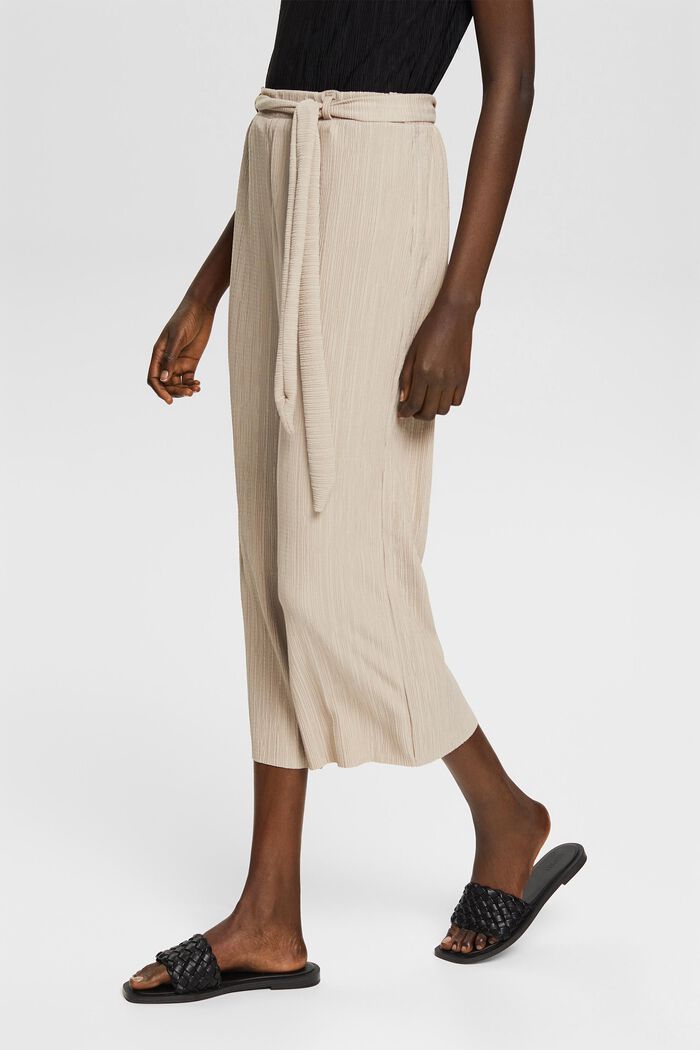 Wide-leg trousers with a crinkle finish, LIGHT TAUPE, detail image number 0