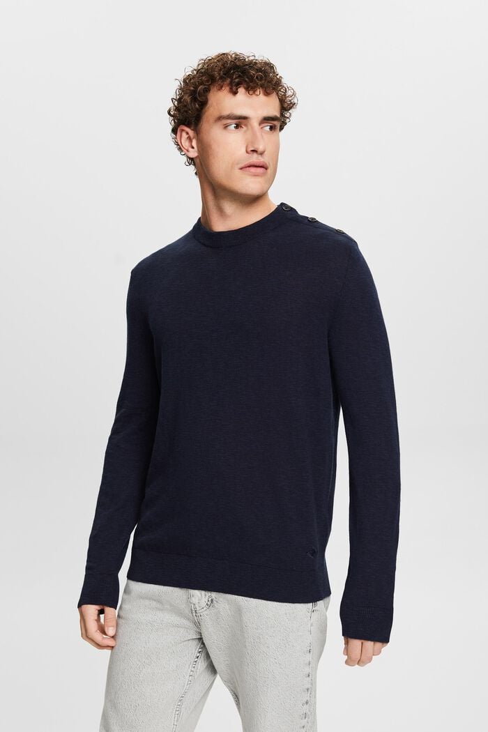 Cotton-Linen Crewneck Sweater, NAVY, detail image number 0