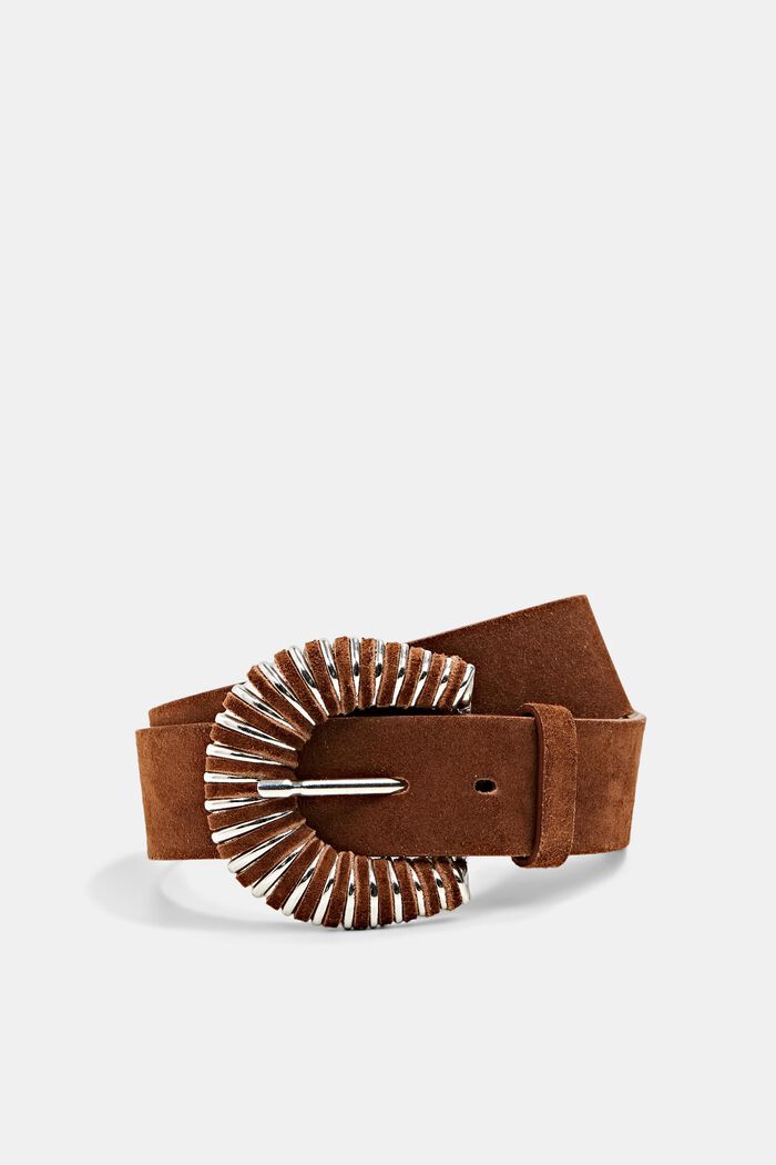 Leather belt with a large buckle