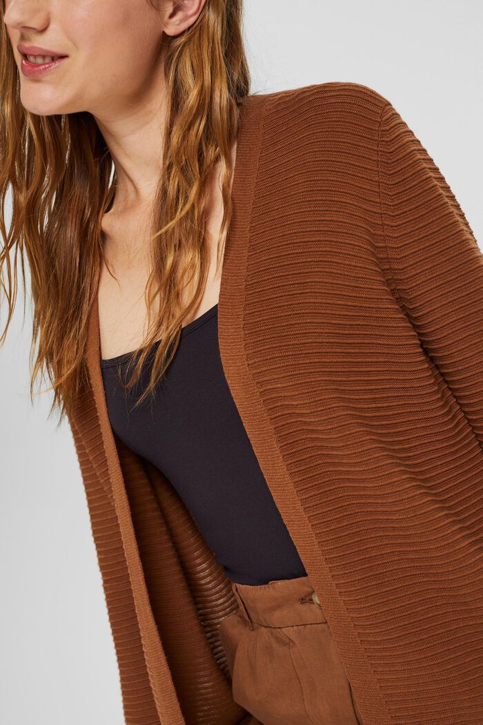 Open ribbed cardigan made of organic cotton, TOFFEE, detail image number 2