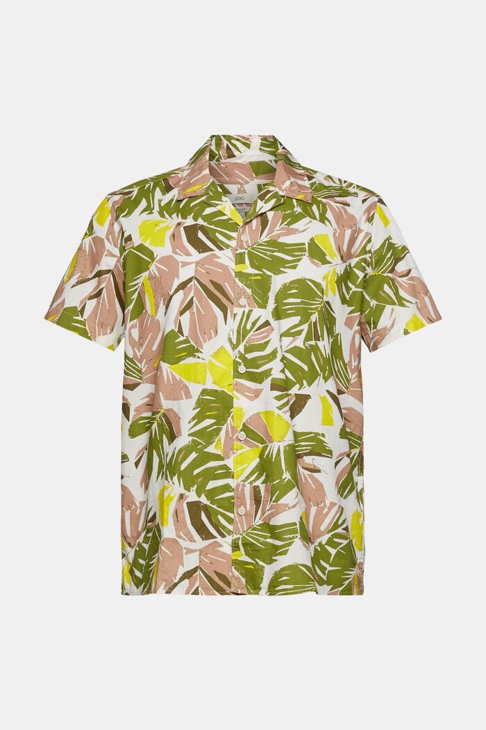 Shirt with tropical leaf print, LIGHT BEIGE, overview