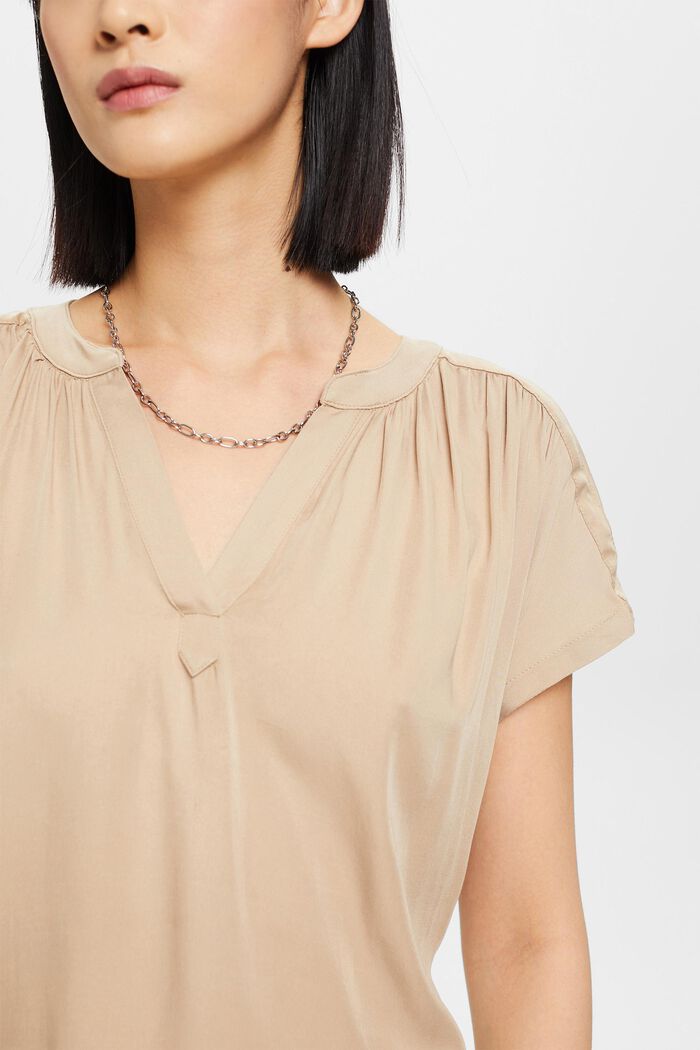 V-neck blouse, LENZING™ ECOVERO™, TAUPE, detail image number 2