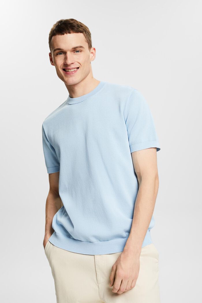 Short-Sleeve Sweater, PASTEL BLUE, detail image number 0