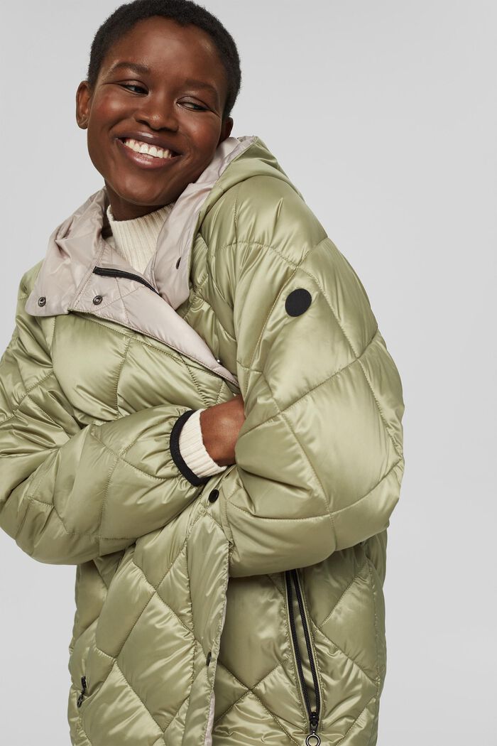 Recycled: quilted coat with a hood, LIGHT KHAKI, detail image number 5