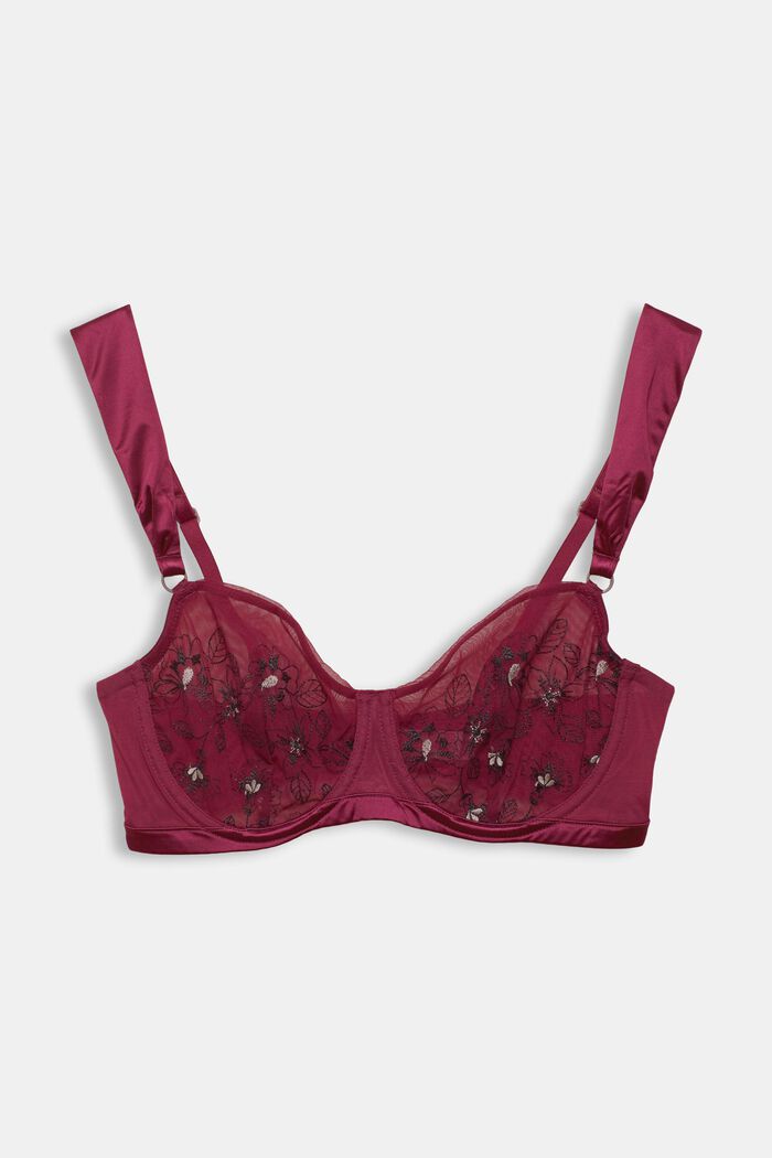 Non-padded underwire bra with embroidery, DARK PINK, detail image number 4