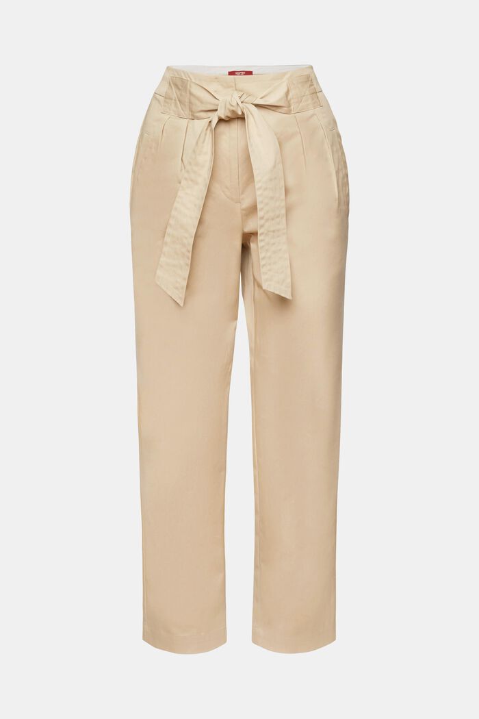 Chino trousers with a fixed tie belt, 100% cotton, SAND, detail image number 7