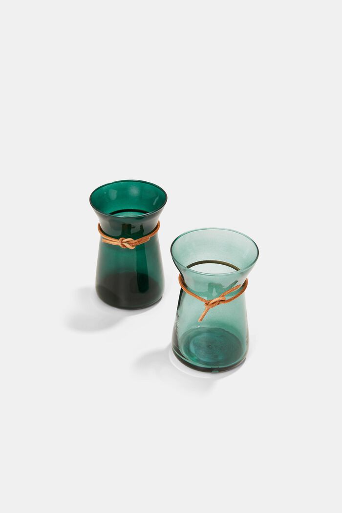 Set of 2 vases with leather cuffs, AQUA, detail image number 2