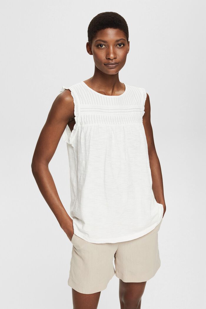 T-shirt in a mix of materials with frilled details, OFF WHITE, detail image number 0