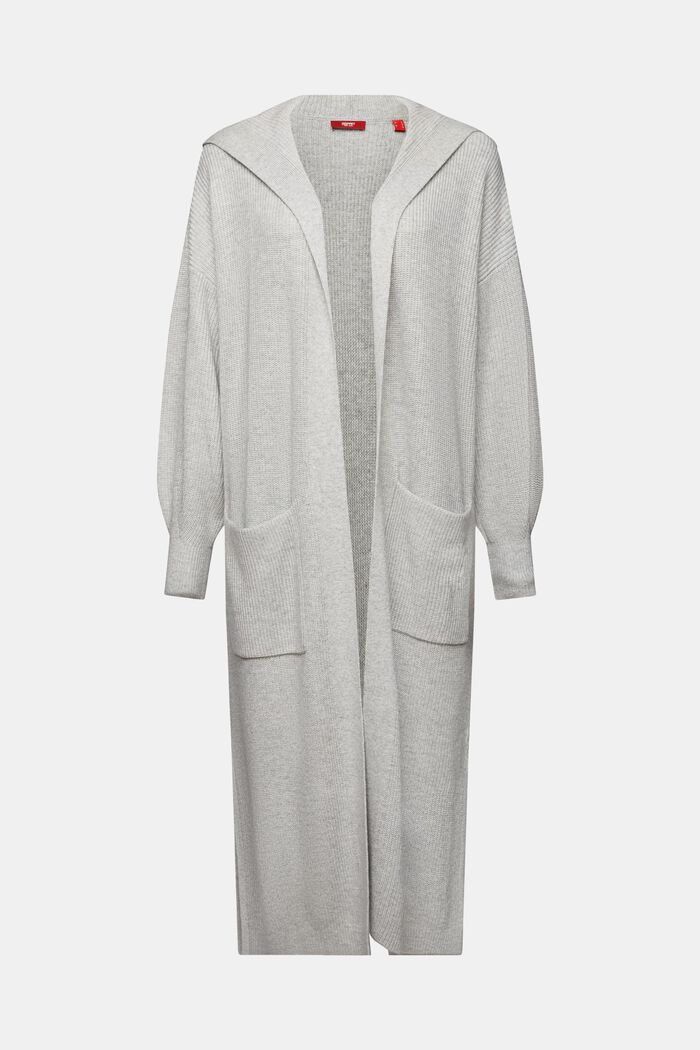 Open-Front Long Hooded Cardigan, LIGHT GREY, detail image number 6