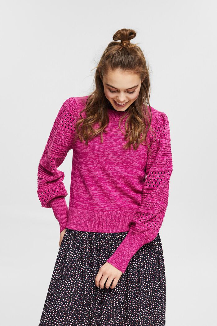 Jumper with openwork elements, PINK FUCHSIA, detail image number 0