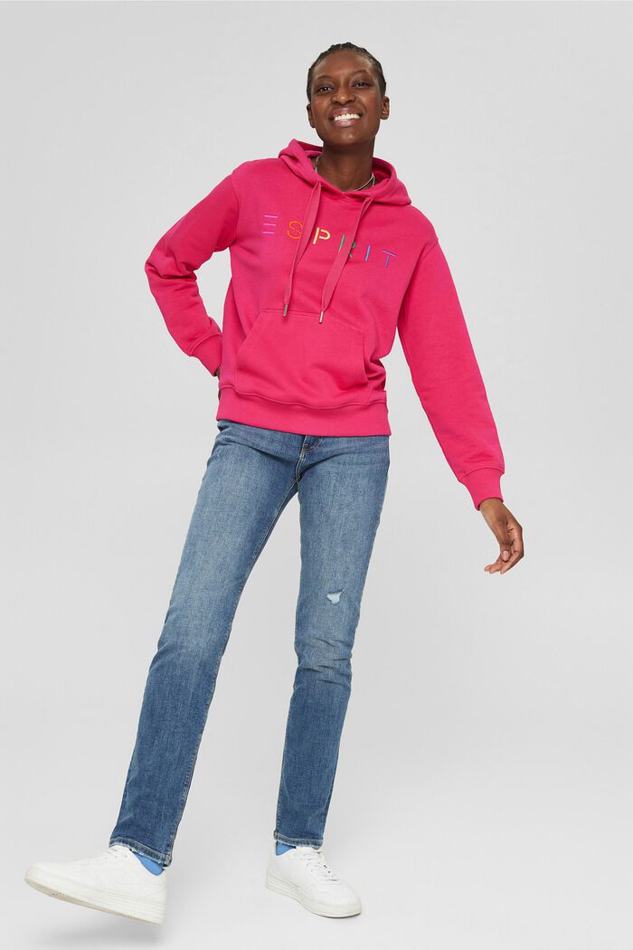 Hoodie with an embroidered logo, cotton blend, PINK FUCHSIA, detail image number 6