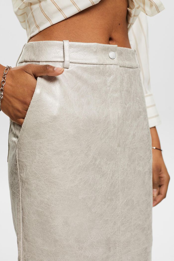 Coated Metallic Midi Skirt, LIGHT GREY, detail image number 4
