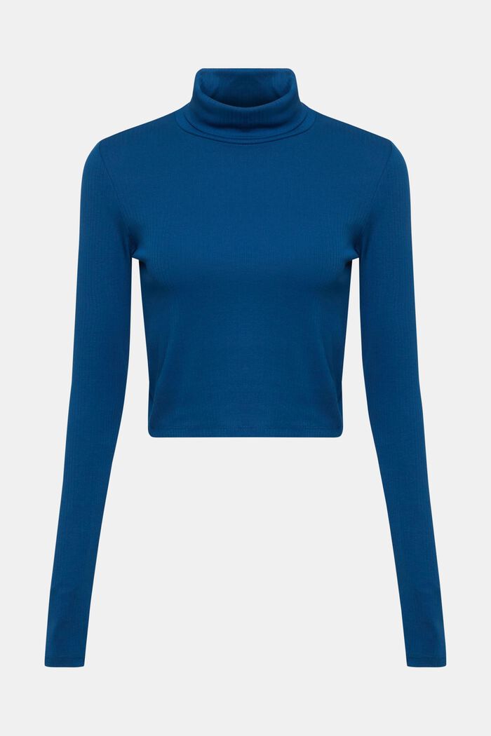 Cropped, roll neck long-sleeved top, PETROL BLUE, detail image number 6
