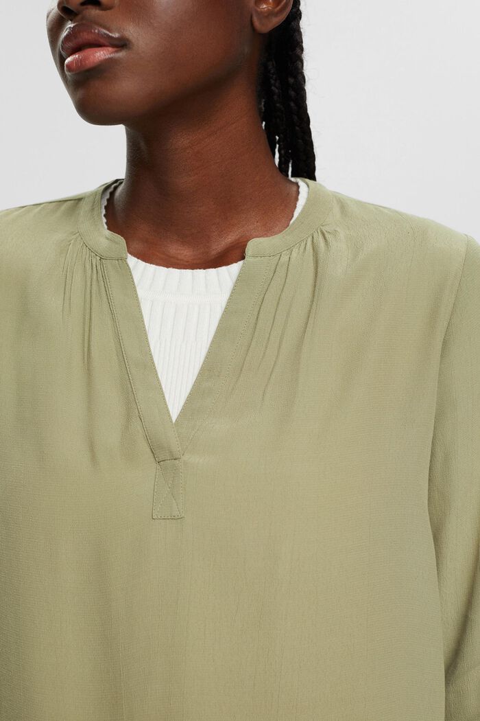 V-neck blouse of LENZING™ and ECOVERO™ viscose, LIGHT KHAKI, detail image number 2