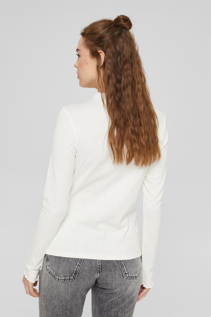 Long sleeve top with wavy edges, OFF WHITE, detail image number 3