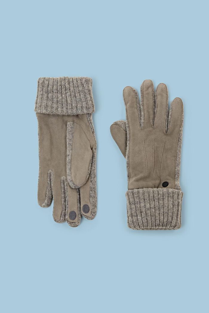 Suede Knit Gloves, GREY, detail image number 0