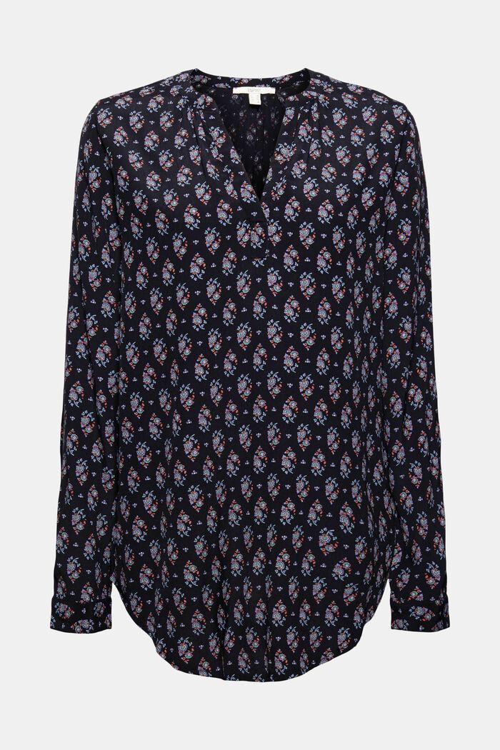 Patterned print blouse made of LENZING™ ECOVERO™, BLACK, detail image number 0