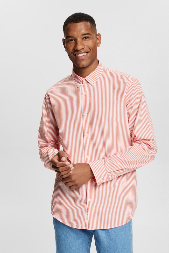 Button-down shirt with a striped pattern, CORAL, detail image number 0