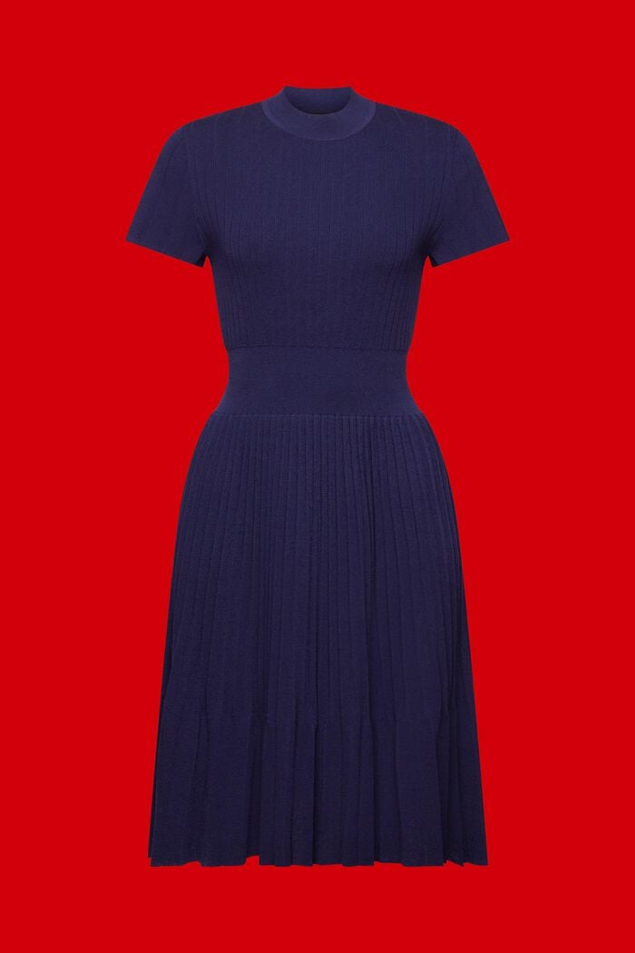 Mockneck pleated midi dress with short-sleeves, DARK BLUE, detail image number 6